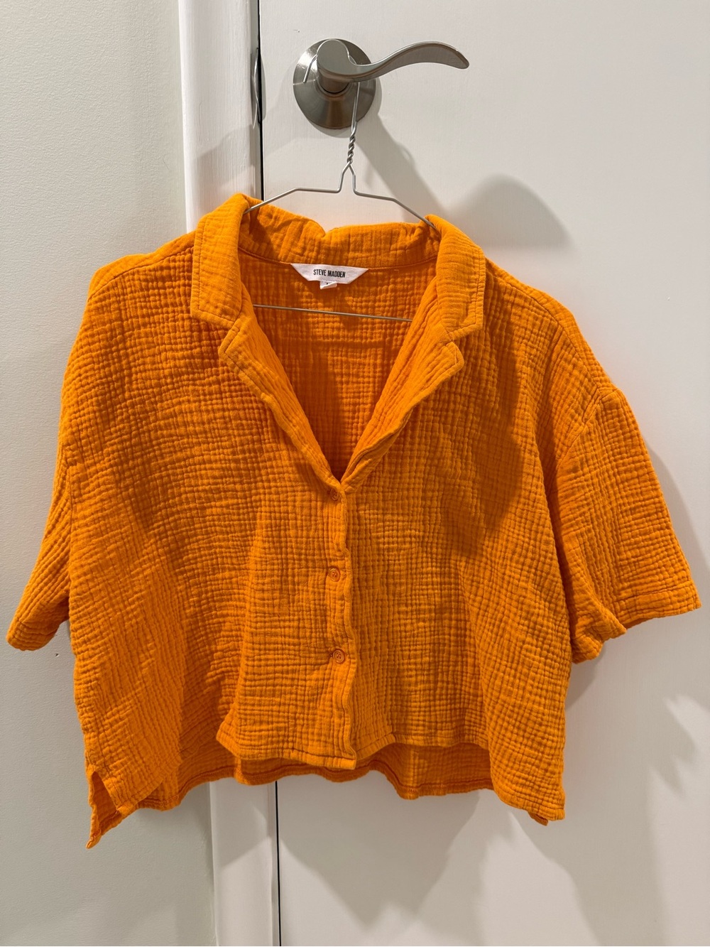 Steve Madden Vibrant Orange Cropped Gauze Button-Down